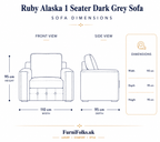 Ruby Alaska 1 Seater Plush Velvet Dark Grey Sofa - Detailed Angle View 6