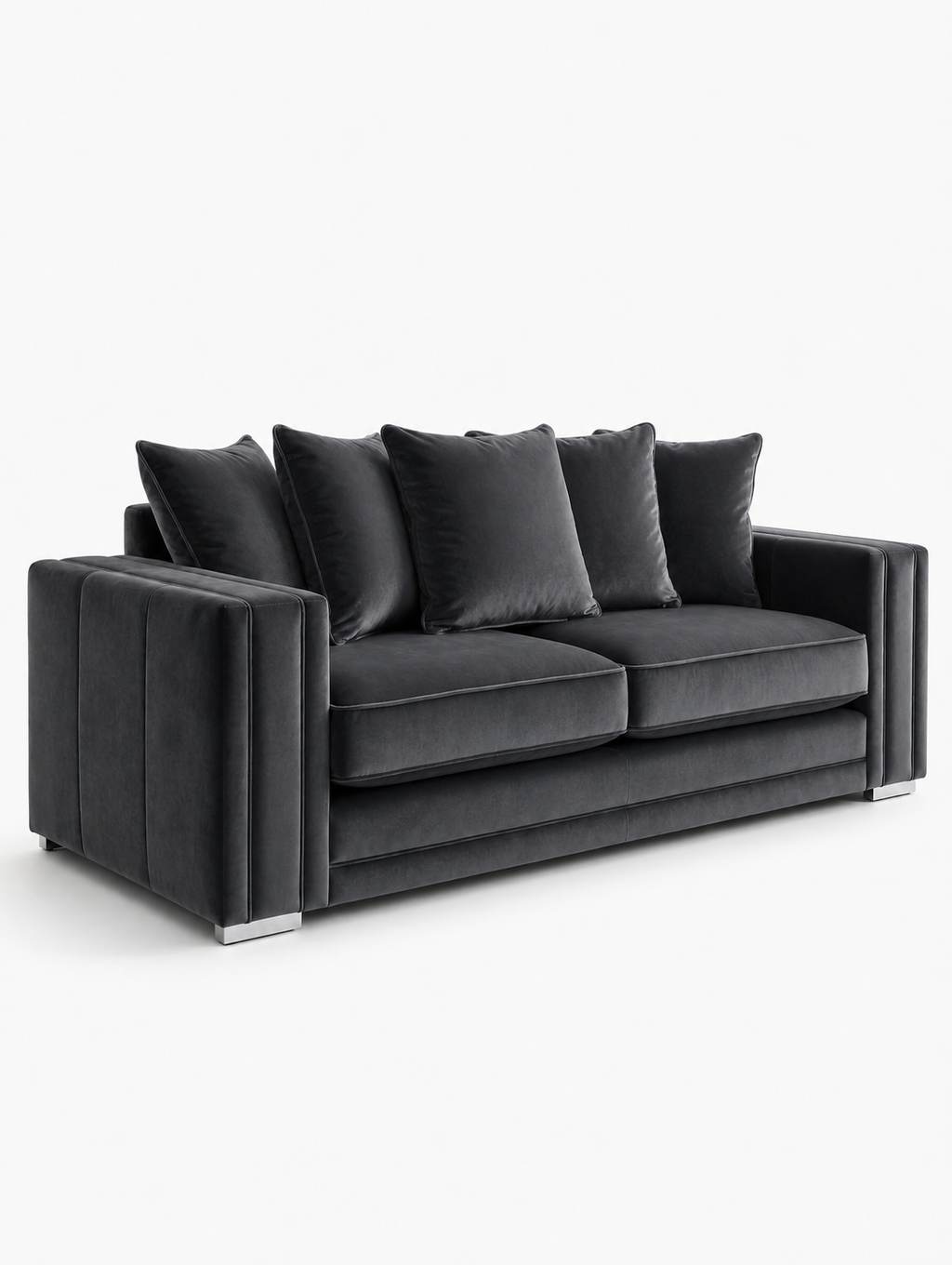 Ruby Alaska 3 Seater Plush Velvet Dark Grey Sofa - Luxury UK Living Room Showcase