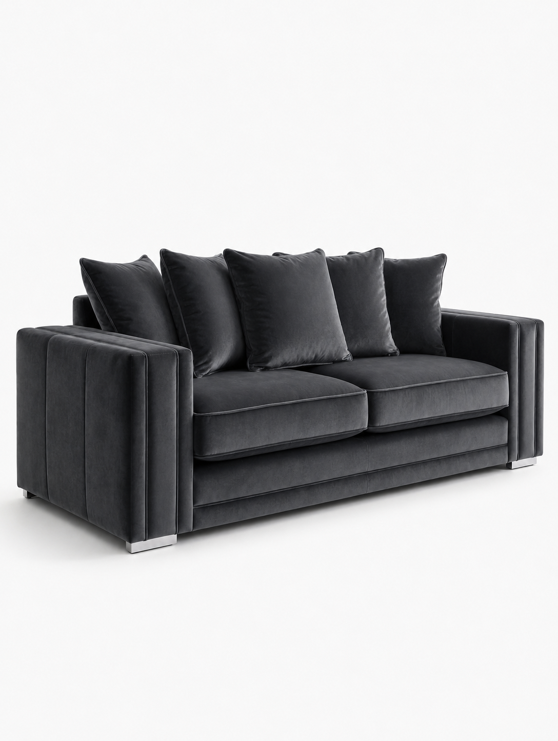 Ruby Alaska 3 Seater Plush Velvet Dark Grey Sofa - Luxury UK Living Room Showcase