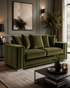 Ruby Alaska 3 Seater Plush Velvet Olive Green Sofa - Detailed Angle View 3