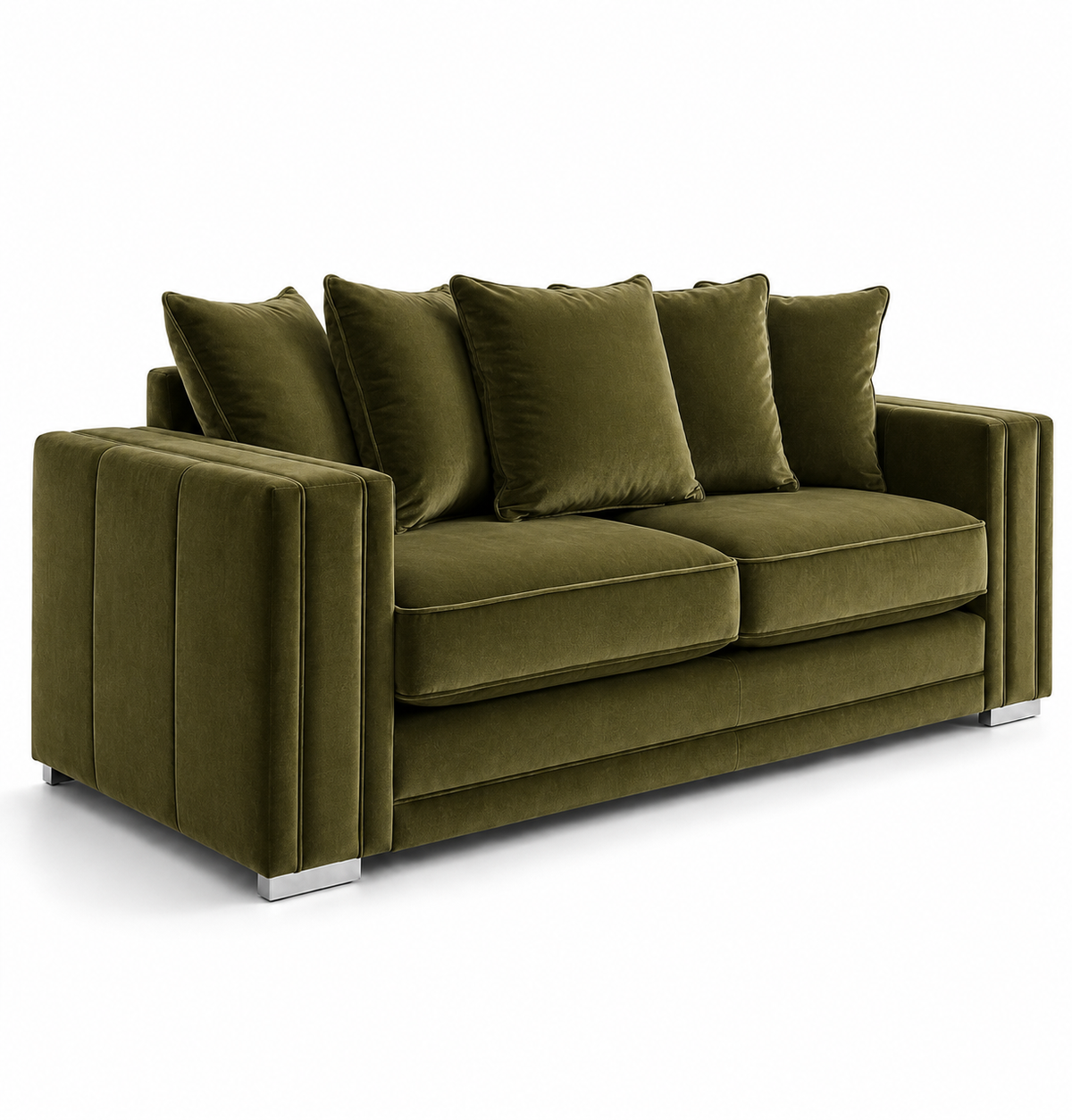 Ruby Alaska 3 Seater Plush Velvet Olive Green Sofa - Luxury UK Living Room Showcase