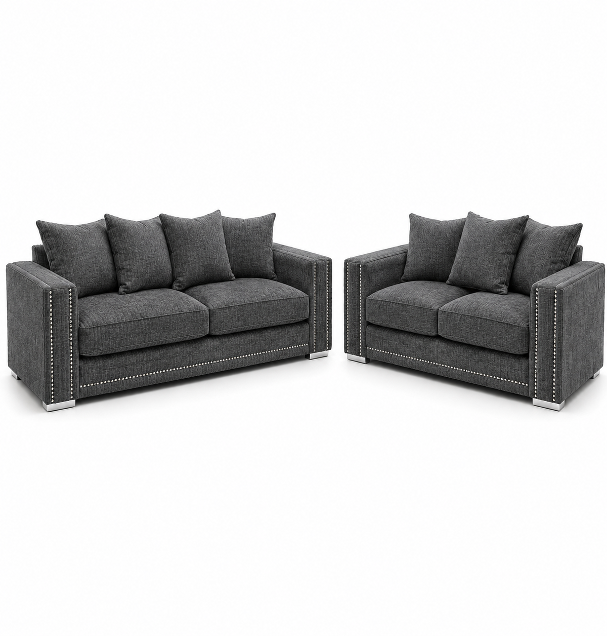 Ruby Alaska 3+2 Seater Chenille Dark Grey Sofa Set - Luxury UK Living Room Showcase
