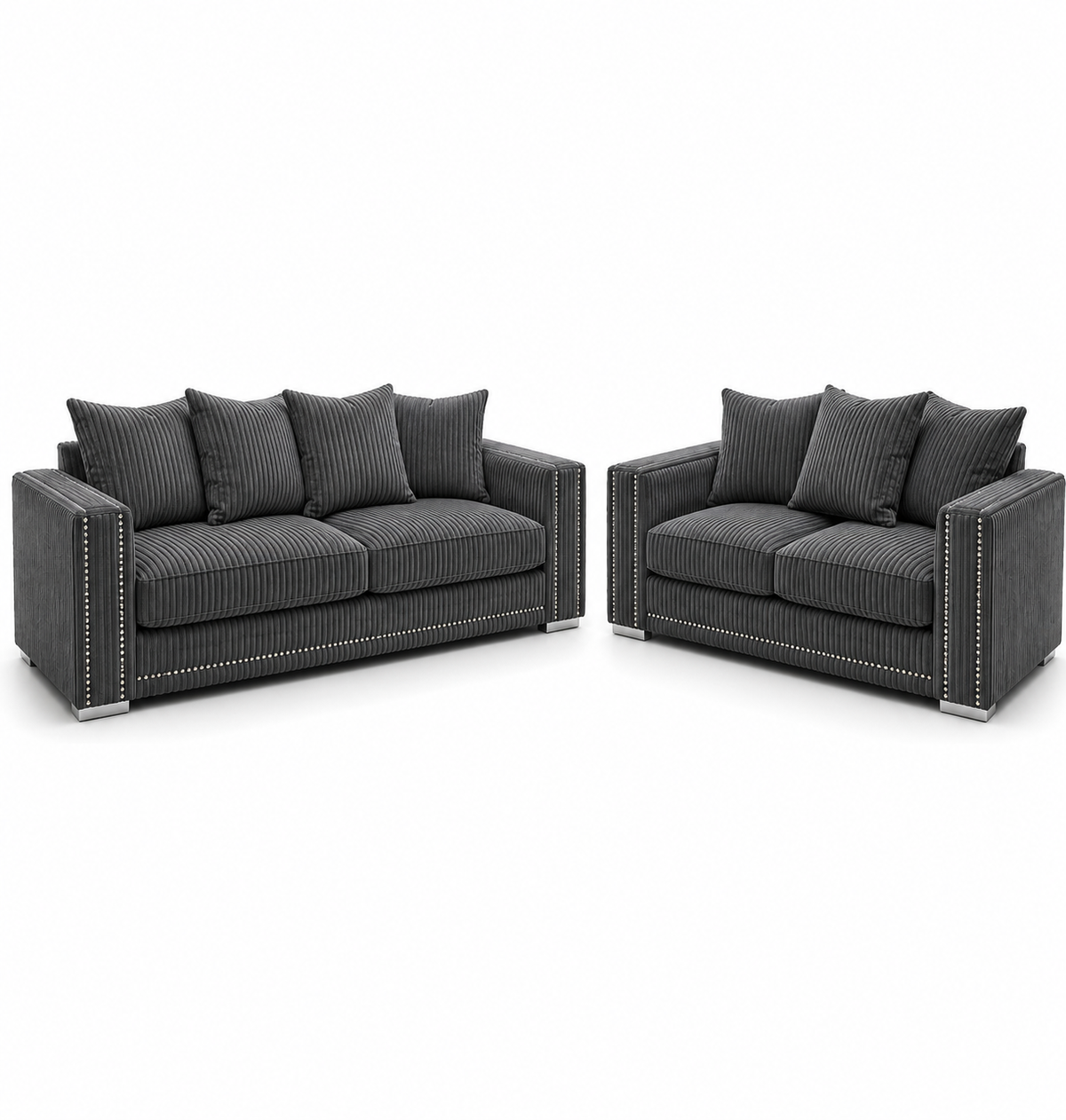 Ruby Alaska 3+2 Seater Jumbo Cord Dark Grey Sofa Set - Luxury UK Living Room Showcase