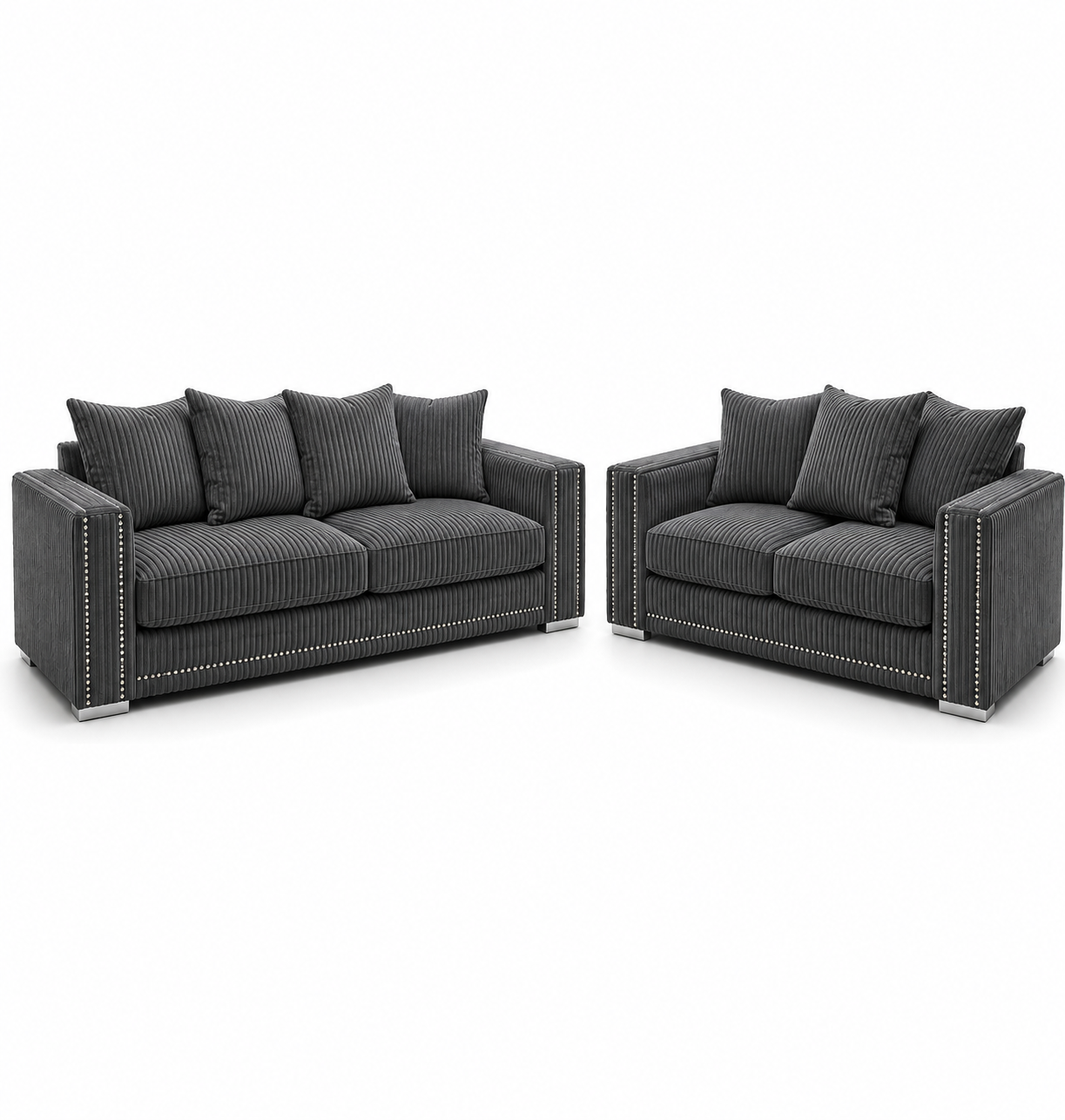 Ruby Alaska 3+2 Seater Jumbo Cord Dark Grey Sofa Set - Luxury UK Living Room Showcase