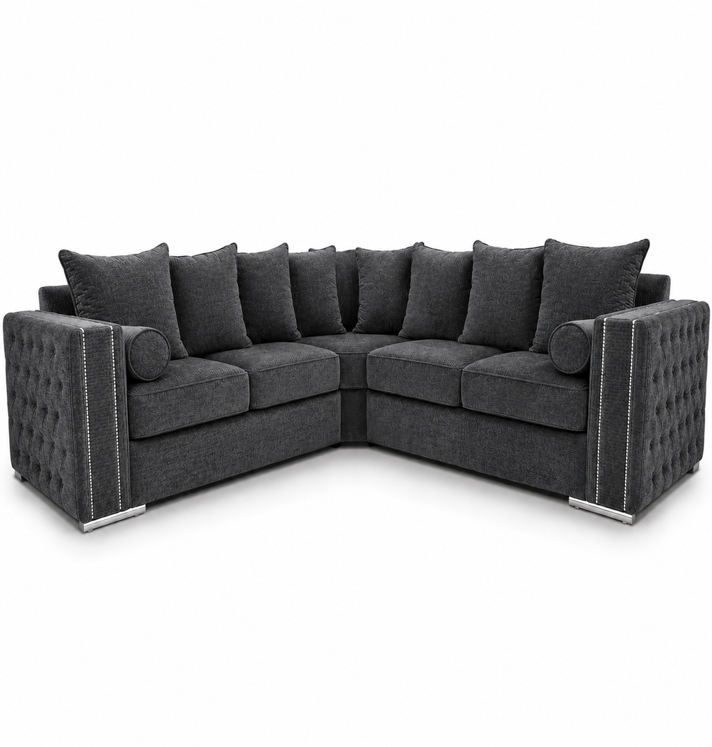 Ruby Alaska 5 Seater Corner Chenille Dark Grey Sofa - Luxury UK Living Room Showcase