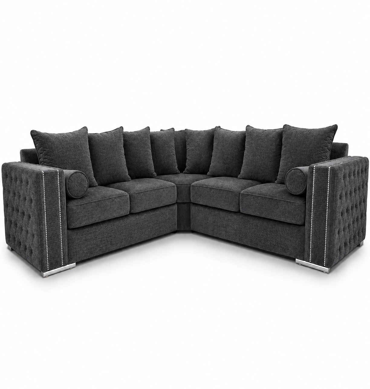 Ruby Alaska 5 Seater Corner Chenille Dark Grey Sofa - Luxury UK Living Room Showcase