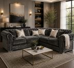 Ruby Alaska 5 Seater Corner Crush Velvet Dark Grey Sofa - Detailed Angle View 5