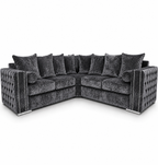 Ruby Alaska 5 Seater Corner Crush Velvet Dark Grey Sofa - Luxury UK Living Room Showcase