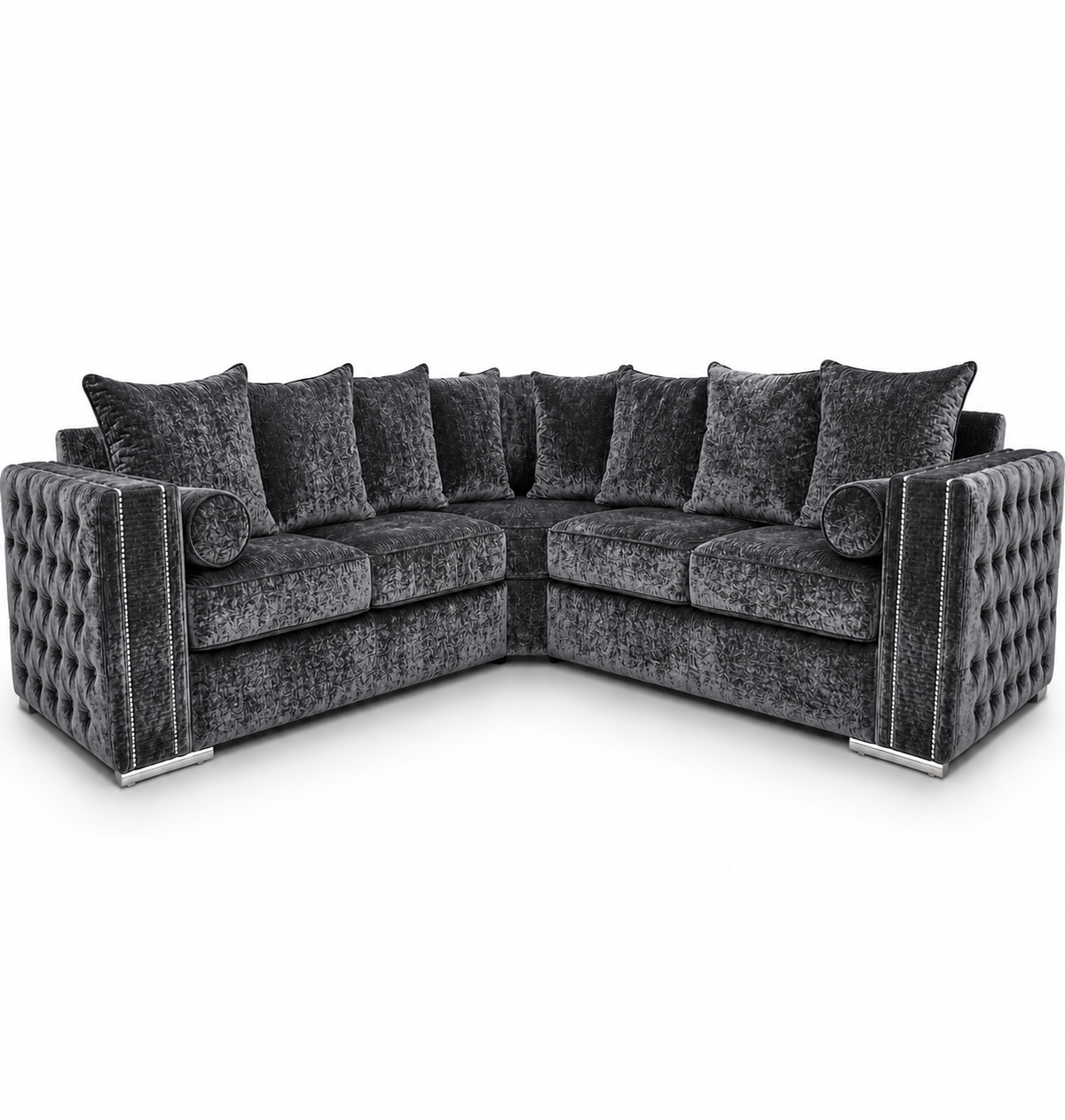 Ruby Alaska 5 Seater Corner Crush Velvet Dark Grey Sofa - Luxury UK Living Room Showcase