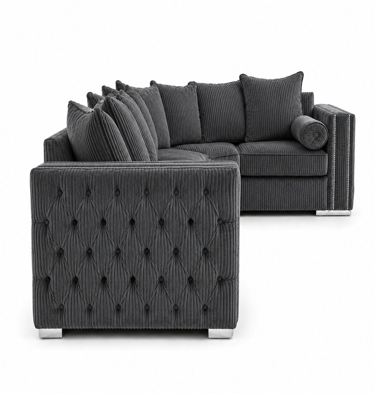 Ruby Alaska 5 Seater Corner Jumbo Cord Dark Grey Sofa - Detailed Angle View 2