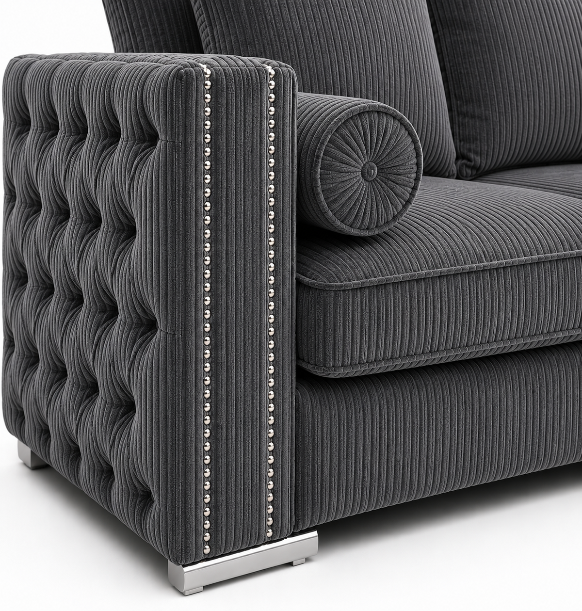 Ruby Alaska 5 Seater Corner Jumbo Cord Dark Grey Sofa - Detailed Angle View 3