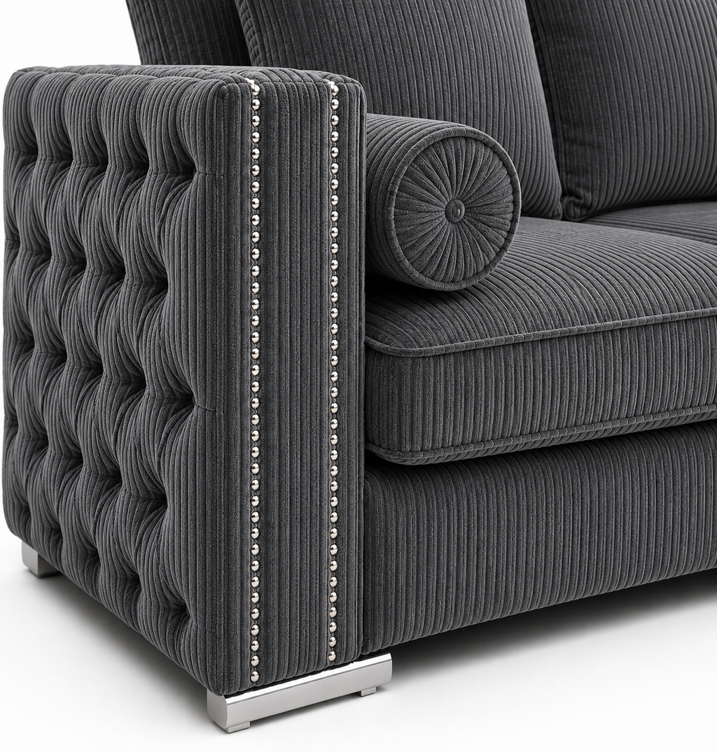 Ruby Alaska 5 Seater Corner Jumbo Cord Dark Grey Sofa - Detailed Angle View 3