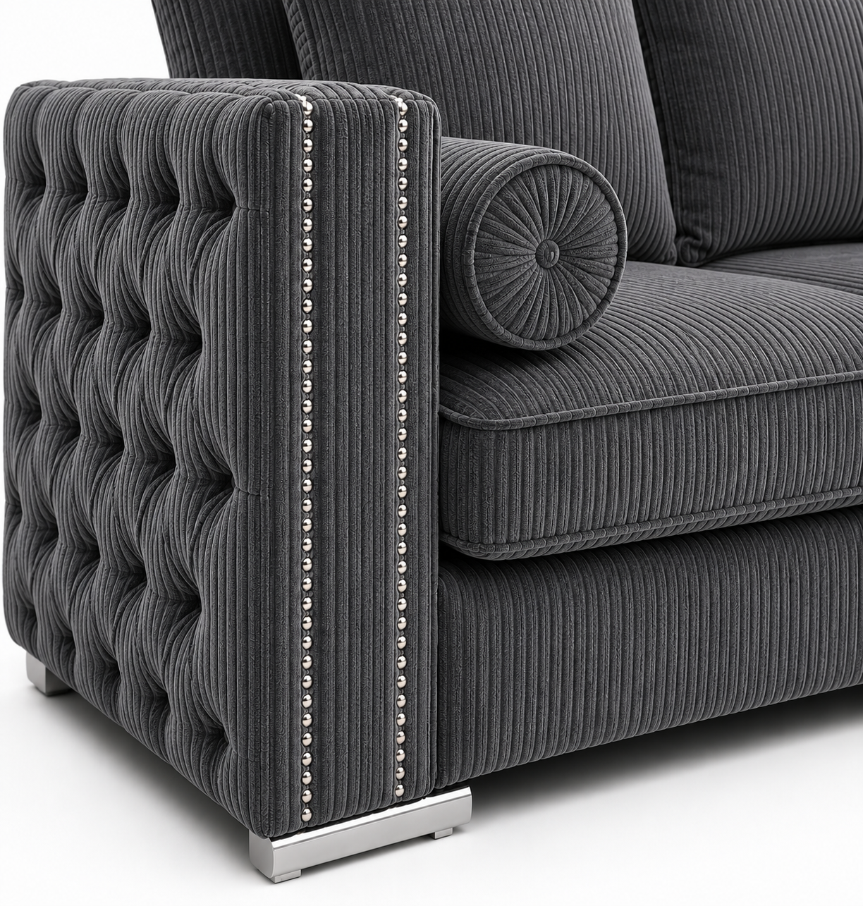 Ruby Alaska 5 Seater Corner Jumbo Cord Dark Grey Sofa - Detailed Angle View 3