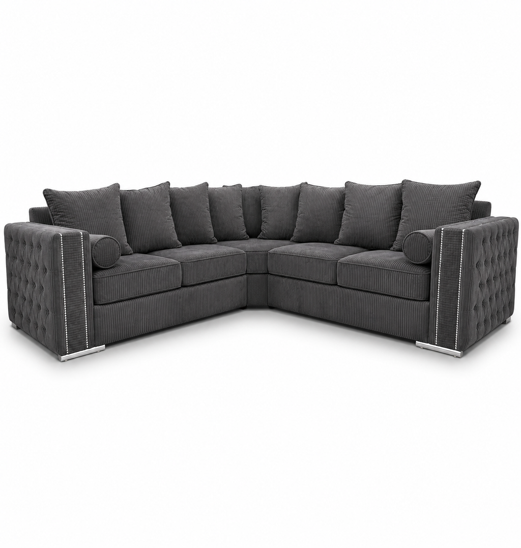 Ruby Alaska 5 Seater Corner Jumbo Cord Dark Grey Sofa - Luxury UK Living Room Showcase