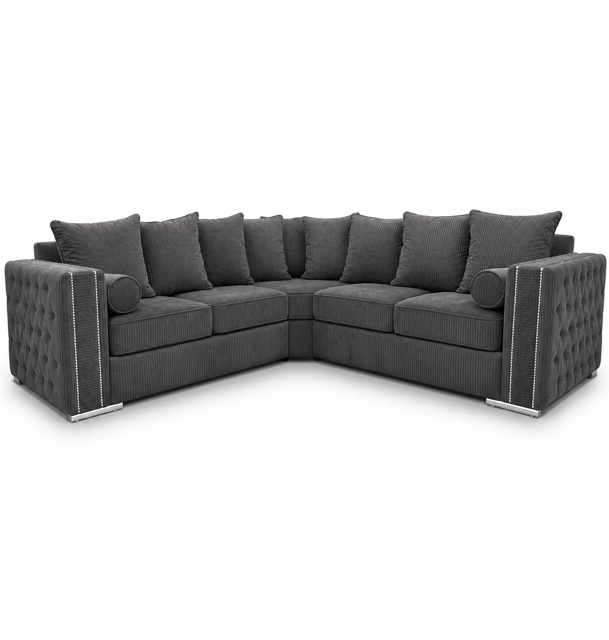 Ruby Alaska 5 Seater Corner Jumbo Cord Dark Grey Sofa - Luxury UK Living Room Showcase