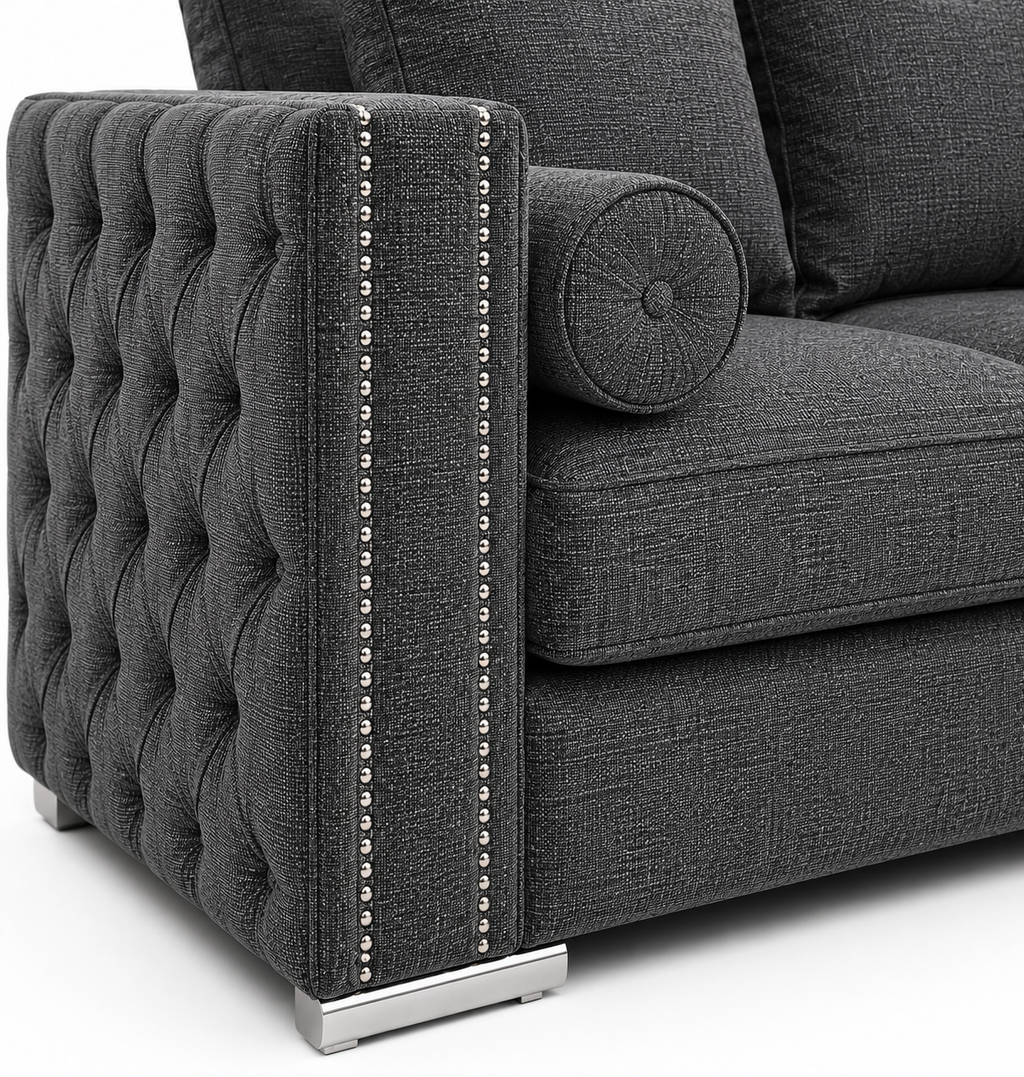 Ruby Alaska 5 Seater Corner Naples & Kensington Dark Grey Sofa - Detailed Angle View 3
