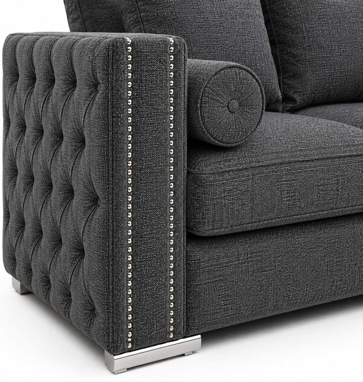 Ruby Alaska 5 Seater Corner Naples & Kensington Dark Grey Sofa - Detailed Angle View 3