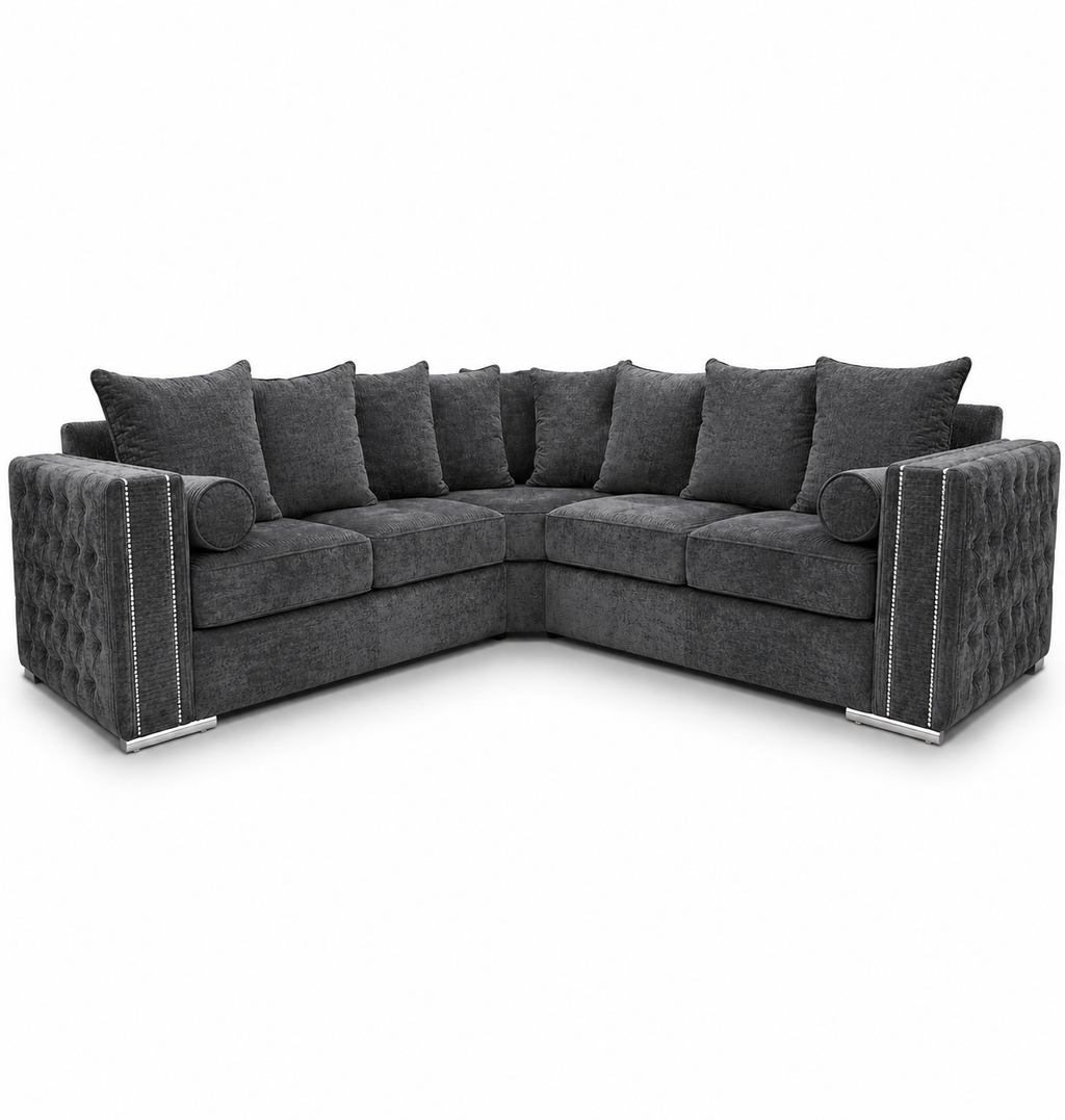 Ruby Alaska 5 Seater Corner Naples & Kensington Dark Grey Sofa - Luxury UK Living Room Showcase