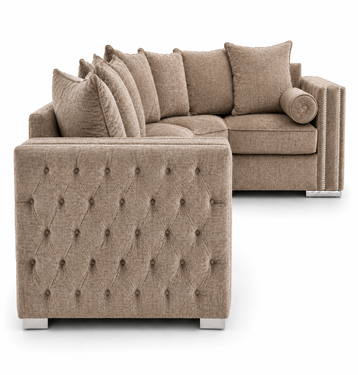 Ruby Alaska 5 Seater Corner Naples & Kensington Mink Sofa - Detailed Angle View 2