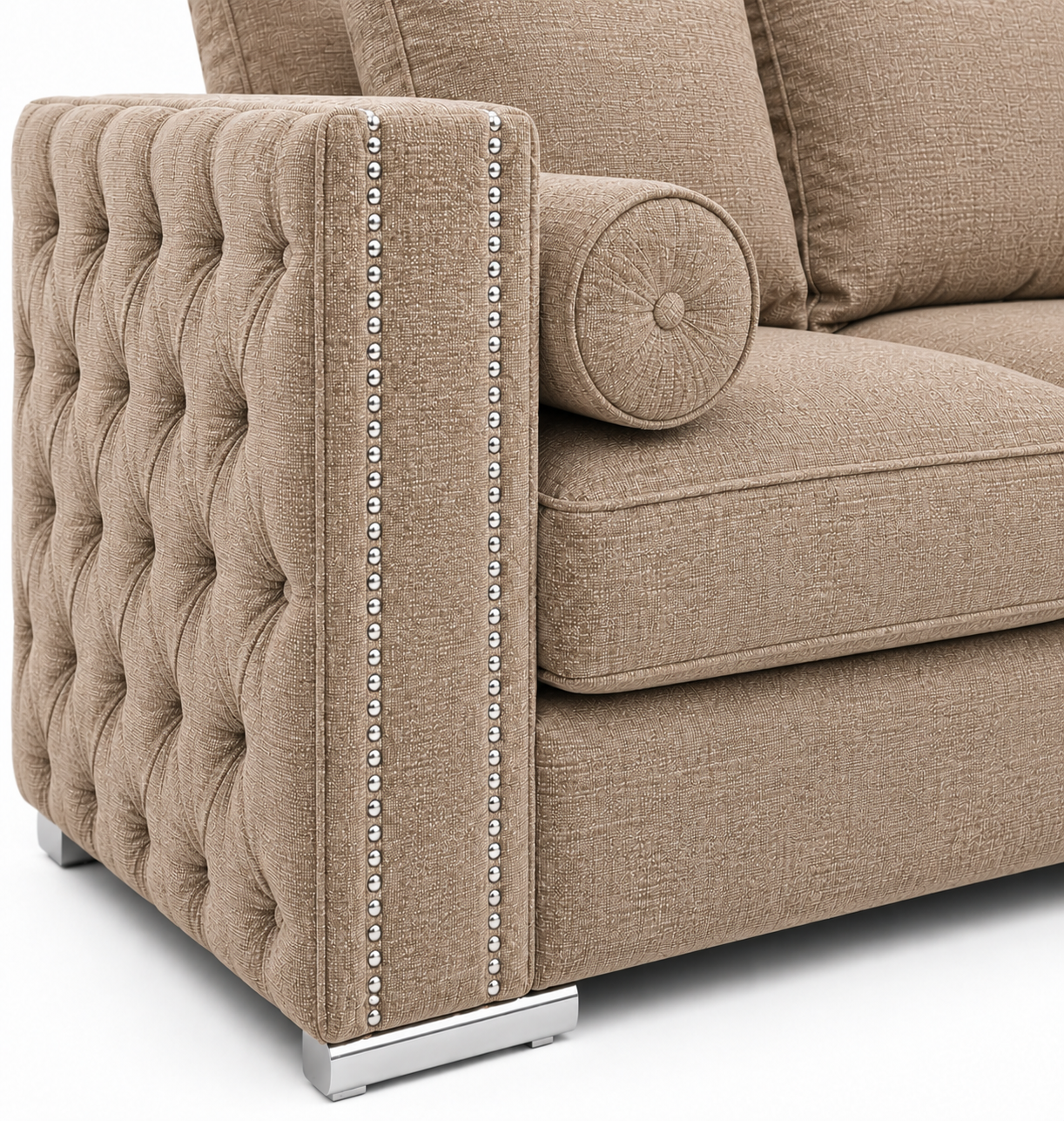 Ruby Alaska 5 Seater Corner Naples & Kensington Mink Sofa - Detailed Angle View 3