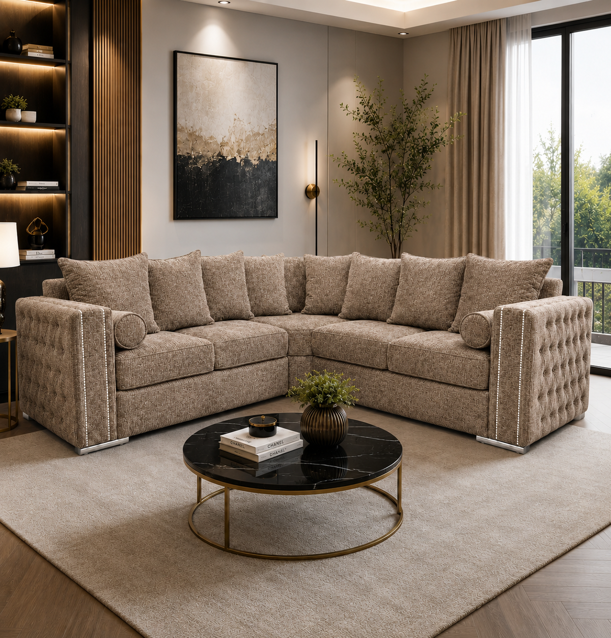 Ruby Alaska 5 Seater Corner Naples & Kensington Mink Sofa - Detailed Angle View 5