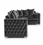 Ruby Alaska 5 Seater Corner Plush Velvet Dark Grey Sofa - Detailed Angle View 2