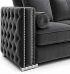 Ruby Alaska 5 Seater Corner Plush Velvet Dark Grey Sofa - Detailed Angle View 3