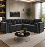 Ruby Alaska 5 Seater Corner Plush Velvet Dark Grey Sofa - Detailed Angle View 4