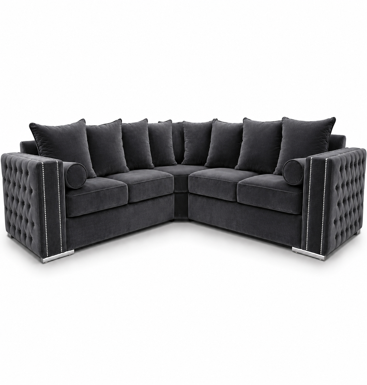 Ruby Alaska 5 Seater Corner Plush Velvet Dark Grey Sofa - Luxury UK Living Room Showcase