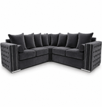 Ruby Alaska 5 Seater Corner Plush Velvet Dark Grey Sofa - Luxury UK Living Room Showcase
