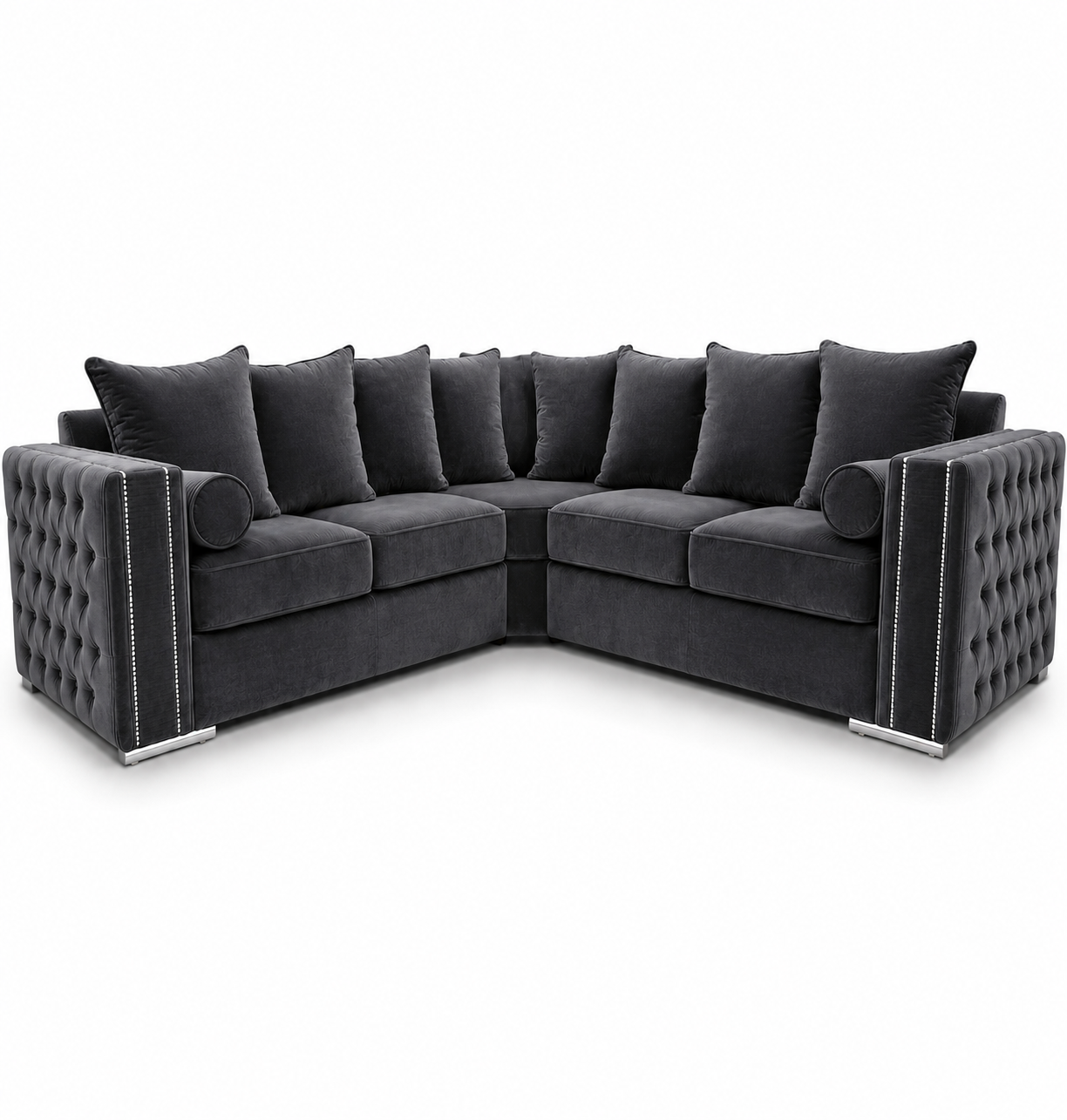 Ruby Alaska 5 Seater Corner Plush Velvet Dark Grey Sofa - Luxury UK Living Room Showcase