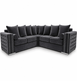 Ruby Alaska 5 Seater Corner Plush Velvet Dark Grey Sofa - Luxury UK Living Room Showcase