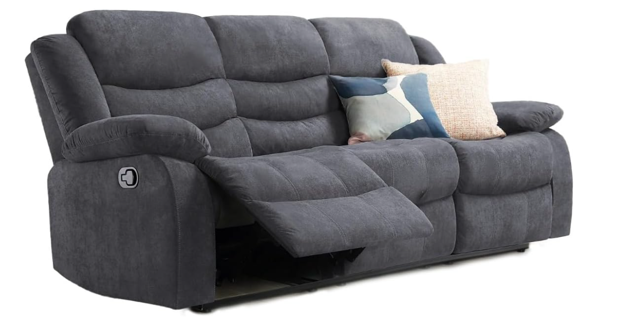 Madrid Fabric Recliner Sofa with Cupholders – 3+2 Seater Sofa Grey - Detailed Angle View 4