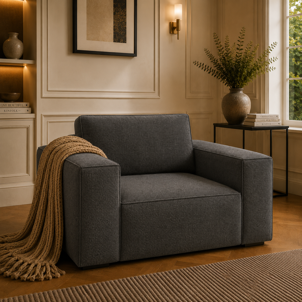 Sloane Sleefy 1 Seater Chenille Dark Grey Sofa | FurniFolks - Detailed Angle View 5