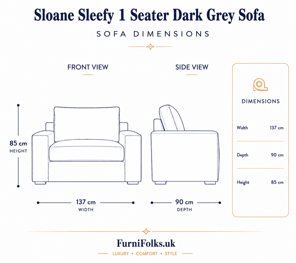 Sloane Sleefy 1 Seater Chenille Dark Grey Sofa | FurniFolks - Detailed Angle View 6