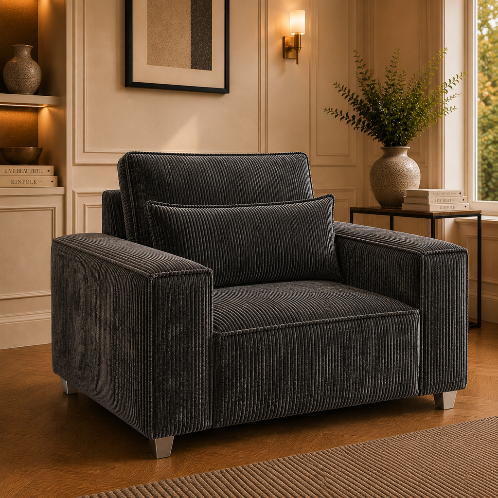 Sloane Sleefy 1 Seater Jumbo Cord Dark Grey Sofa - Detailed Angle View 4