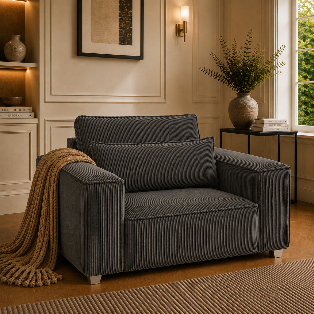 Sloane Sleefy 1 Seater Jumbo Cord Dark Grey Sofa - Detailed Angle View 5