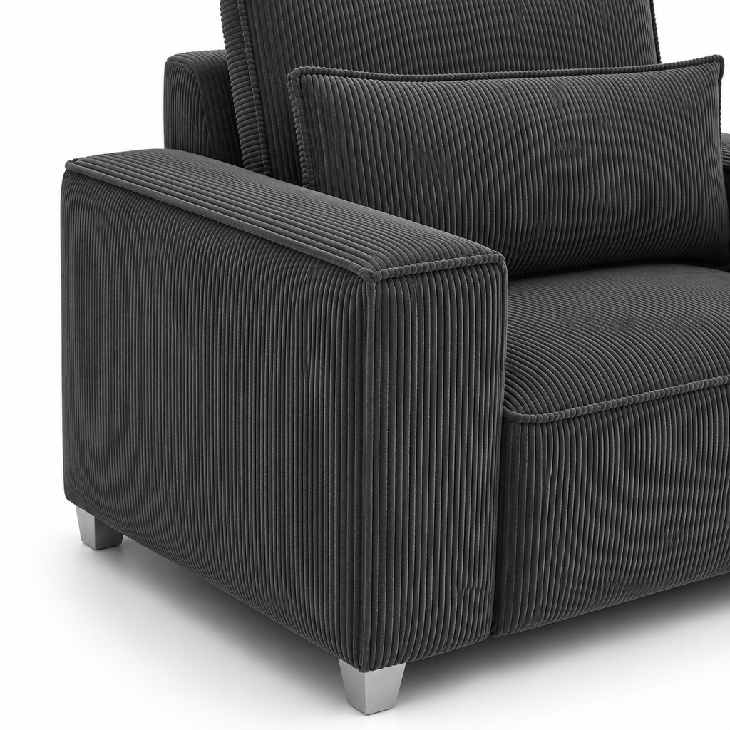 Sloane Sleefy 1 Seater Jumbo Cord Dark Grey Sofa - Detailed Angle View 3