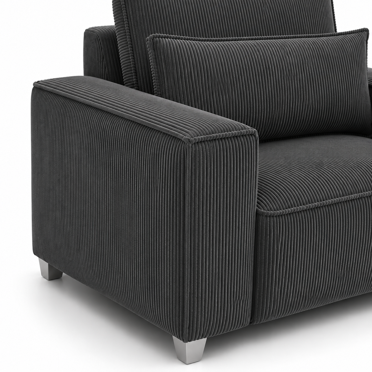 Sloane Sleefy 1 Seater Jumbo Cord Dark Grey Sofa - Detailed Angle View 3