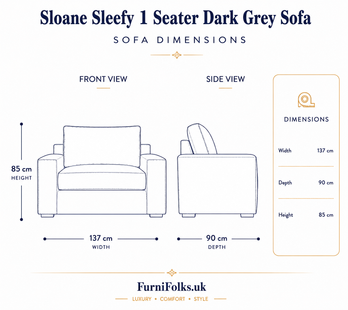 Sloane Sleefy 1 Seater Jumbo Cord Dark Grey Sofa - Detailed Angle View 6