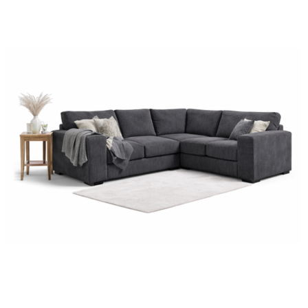 Sloane Sleefy 5 Seater Jumbo Cord Dark Grey Corner Sofa – Large Family Fabric Sofa for UK Living Rooms - Detailed Angle View 4