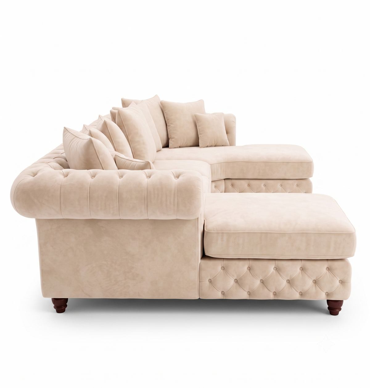 Nicole Large U-Shape Plush Velvet Cream Sofa - Detailed Angle View 2