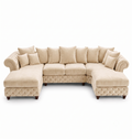 Nicole Large U-Shape Plush Velvet Cream Sofa - Luxury UK Living Room Showcase