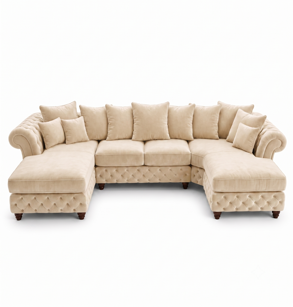 Nicole Large U-Shape Plush Velvet Cream Sofa - Luxury UK Living Room Showcase