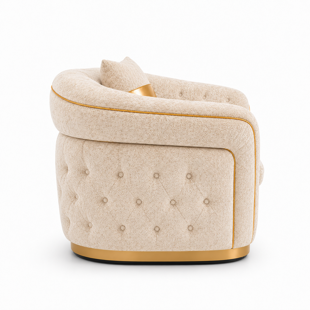 1 Seater Madrid Chesterfield Chenille Cream Sofa - Detailed Angle View 2